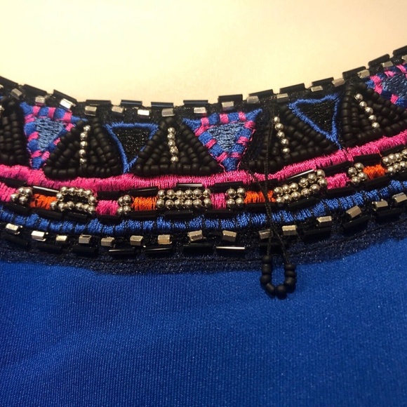 (NWT) Spense Women's Blue Beaded Crew Neck Satiny Crop Top Plus Size 24W - Picture 5 of 9